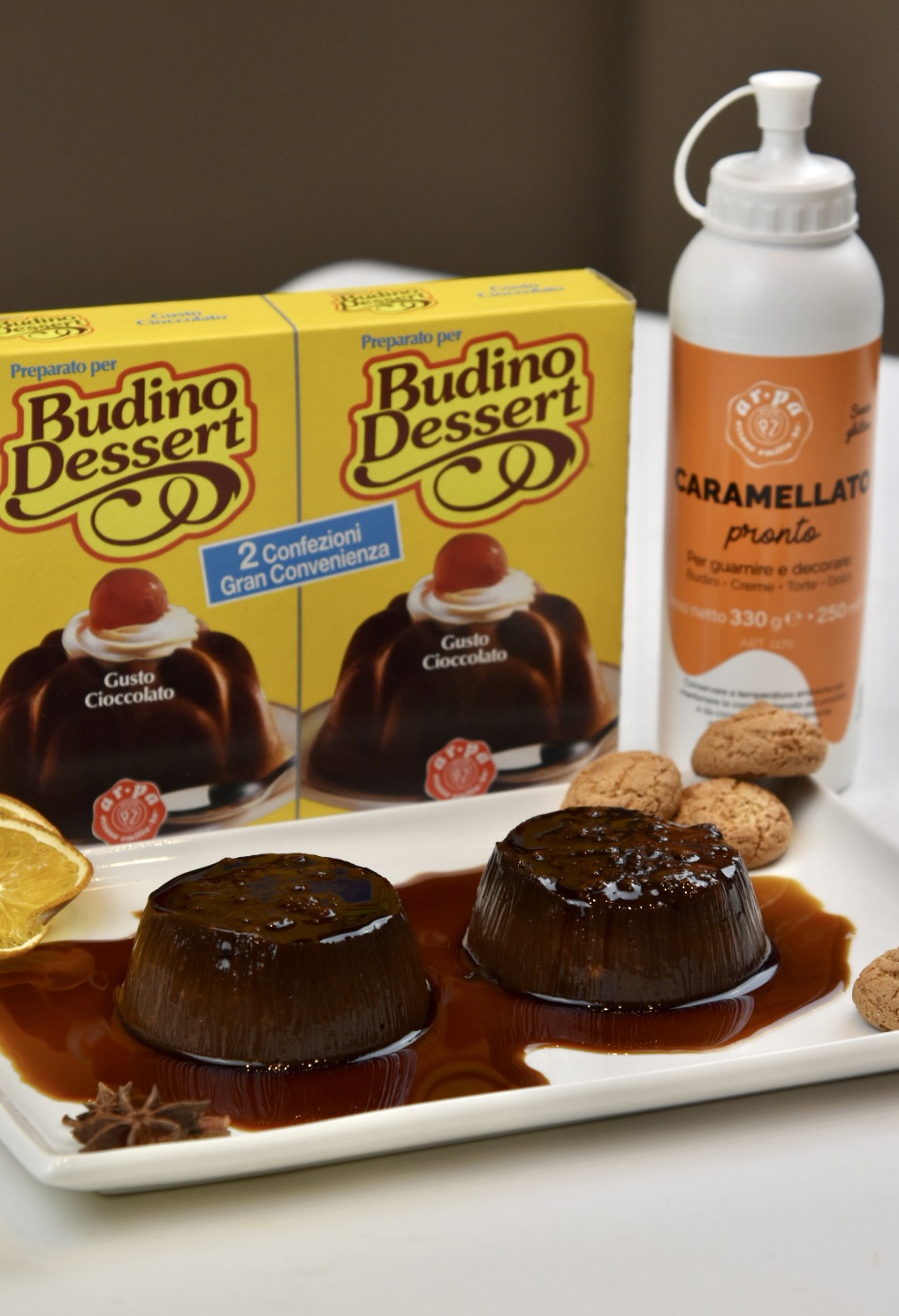 FLAN DE CHOCOLATE, AMARETTI Y NARANJA (BONET PIAMONTÉS